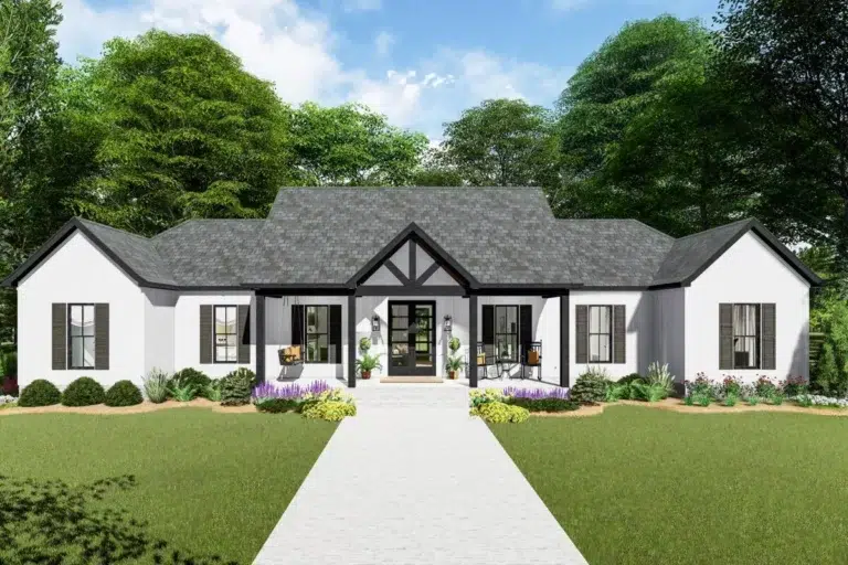 3-Bed Country Craftsman House Plan Under 2000 Square Feet with Private Master Wing (Floor Plan)