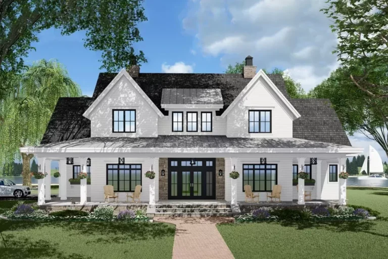 3-Bed Modern Farmhouse Plan with French Door Greeting (Floor Plan)