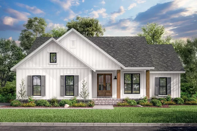 3-Bed New American Ranch Home Plan – 1398 Sq Ft (Floor Plan)
