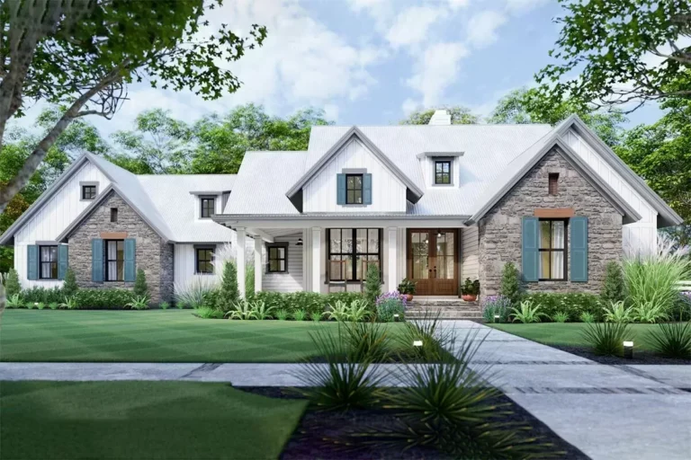 3-Bedroom New American Farmhouse Plan with L-shaped Front Porch (Floor Plan)