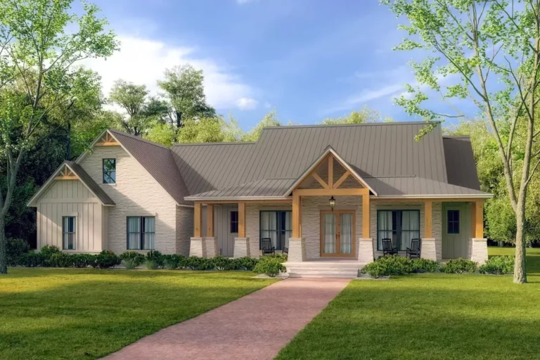 4-Bed Hill Country Farmhouse with 8'-deep Front Porch, Home Office and Bonus Expansion (Floor Plan)