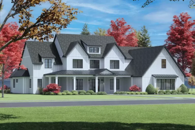4-Bed Modern Farmhouse Plan with Large Front and Rear Porches – 4164 Sq Ft (Floor Plan)