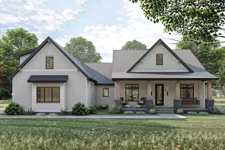 4-Bed Modern Farmhouse Plan with a Split Bedroom Layout and a Vaulted Great Room (Floor Plan)
