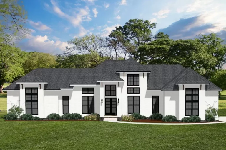 5-Bed Southern Transitional Home Plan with Coffered Celling and Outdoor Kitchen – 4027 Sq Ft (Floor Plan)