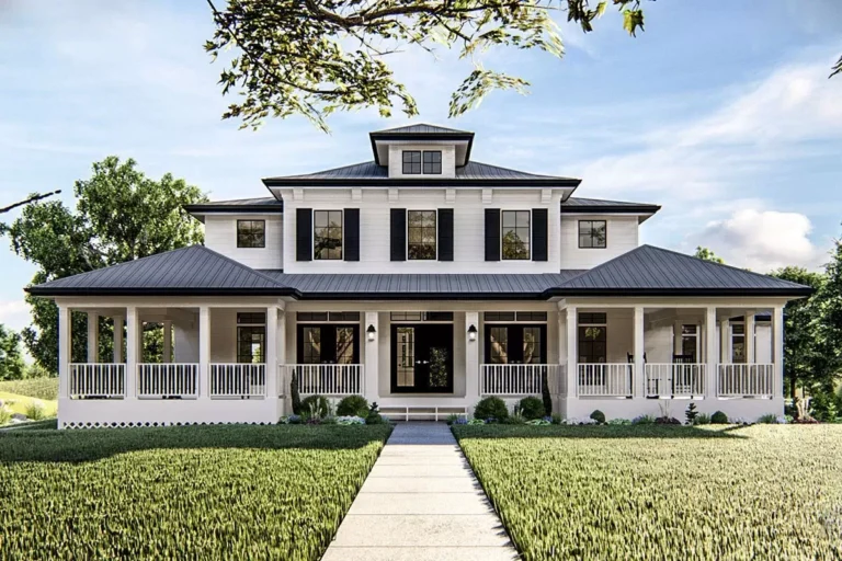 Country Home Plan with Wraparound Porch and Side-Load Garage (Floor Plan)