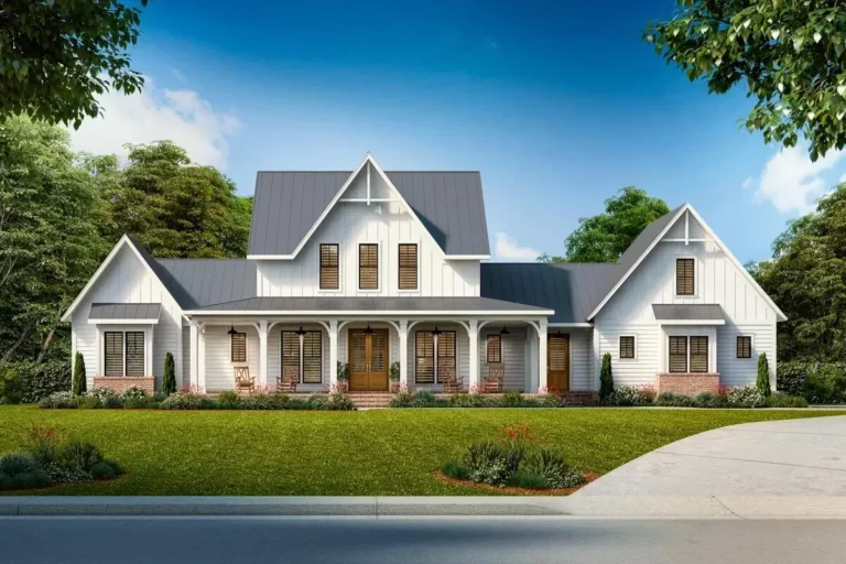 Gothic-Inspired Modern Farmhouse with Upstairs Game Room (Floor Plan)