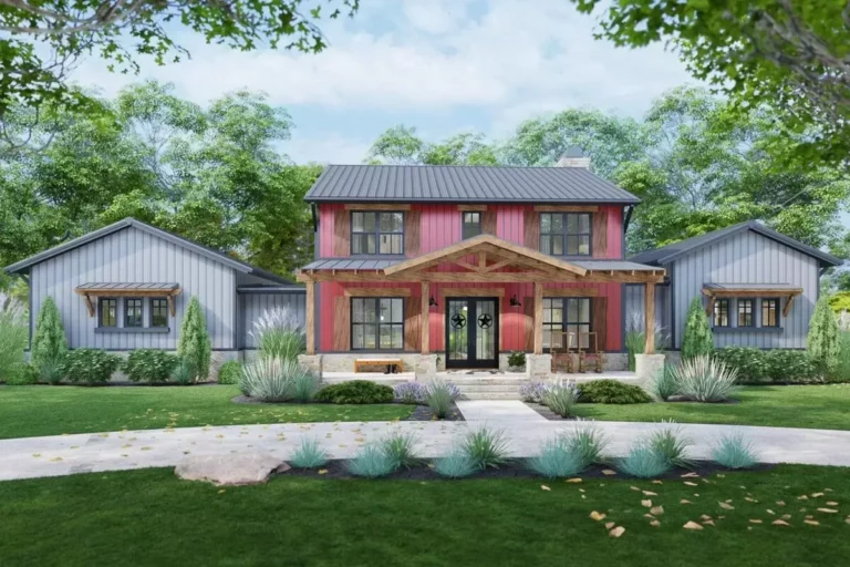 Metal Framed 4-Bed Modern Farmhouse Plan with Home Office (Floor Plan)