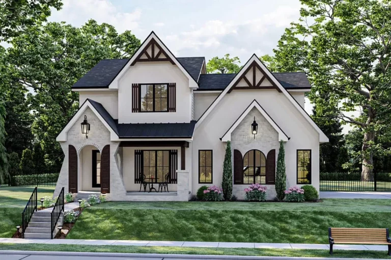 Modern Cottage-style House Plan with 3 Beds – and Laundry – Upstairs (Floor Plan)