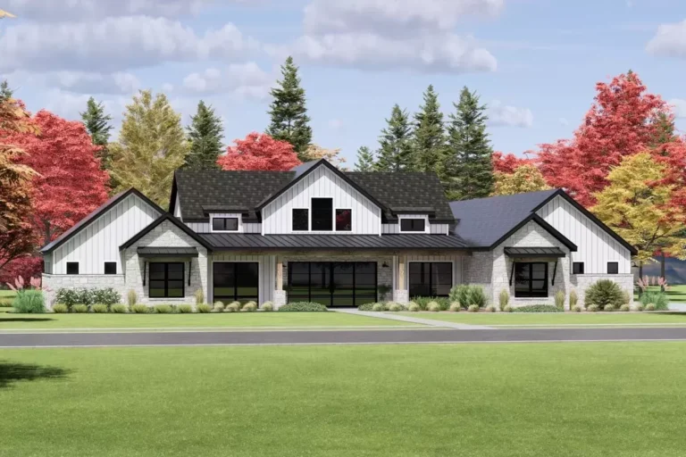 Modern Craftsman Farmhouse Under 3700 Square Feet with Private Primary Suite (Floor Plan)