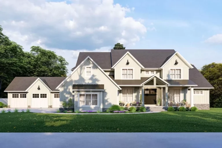 Modern Farmhouse Plan Under 5400 Square Feet with 5-Car Garage Lower-Level Expansion (Floor Plan)