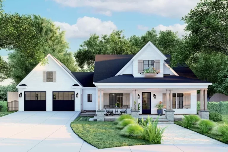 Modern Farmhouse Plan with 2 Beds Down and 2 Beds Up and an Attached Garage (Floor Plan)