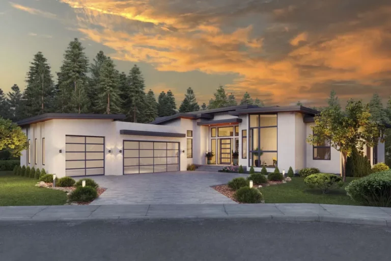 Modern House Plan with Home Office and Home Theater (Floor Plan)