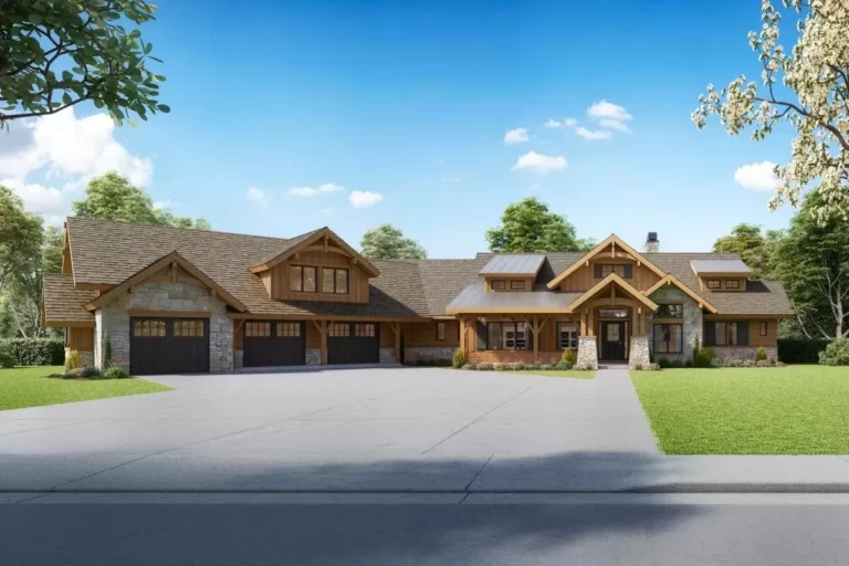 Mountain Craftsman Home Plan with Angled 3-Car Garage (Floor Plan)