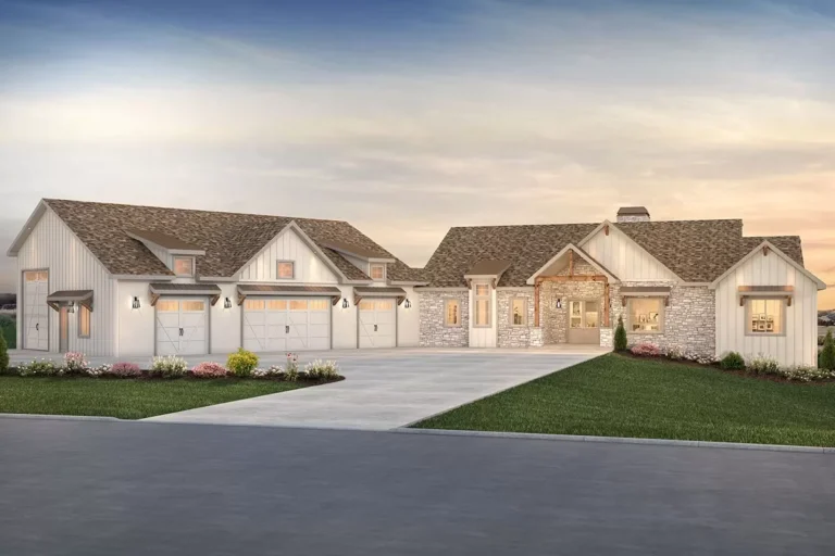 Mountain Craftsman Home Plan with Angled RV-friendly Garage for a Rear-sloping Lot (Floor Plan)