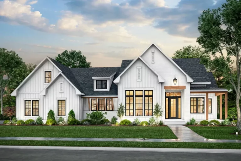 New American-Style Modern Farmhouse with Home Office and Bonus Above the Garage (Floor Plan)