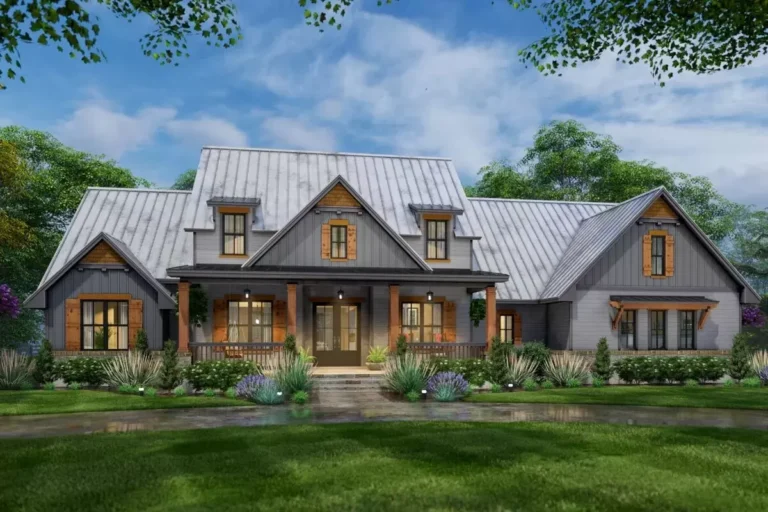 One-Story Country Craftsman Home Plan with Loft and Optionally Finished Bonus Room (Floor Plan)