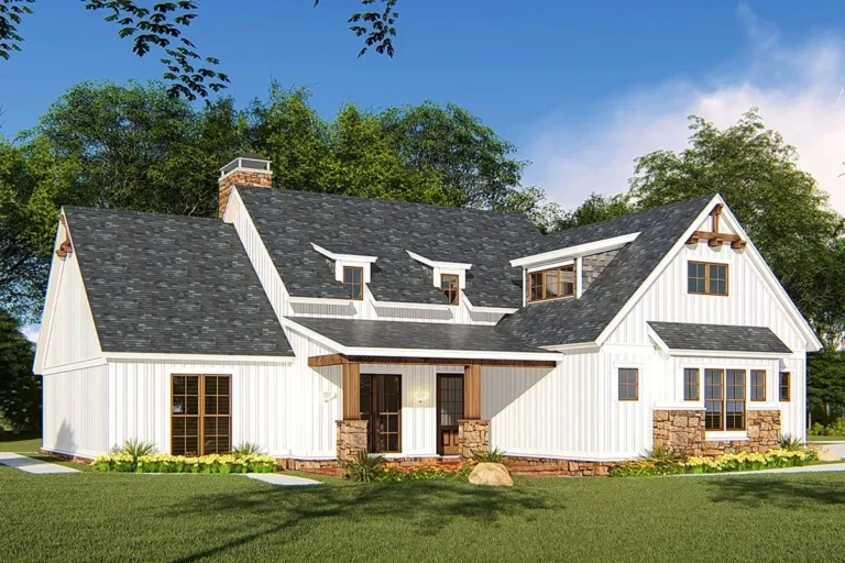 One-Story Farmhouse Plan with Vaulted Great Room and Master Suite – 1897 Sq Ft (Floor Plan)