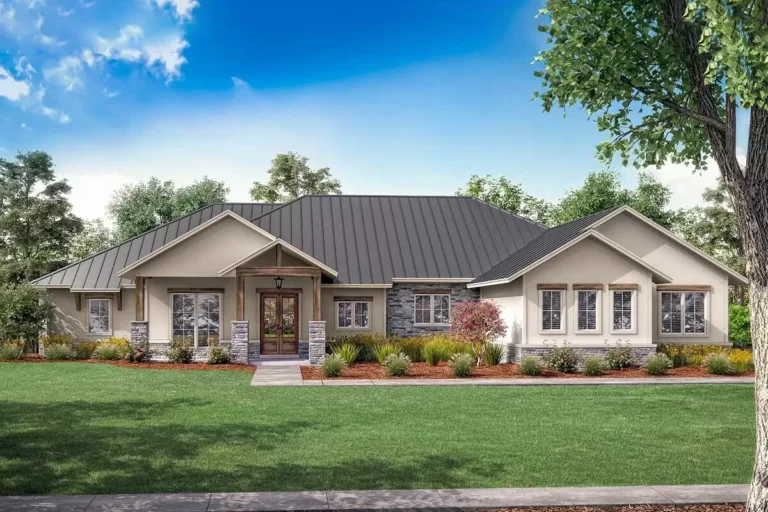 One-Story Hill Country Home Plan with Open Floor Plan and Game Room (Floor Plan)