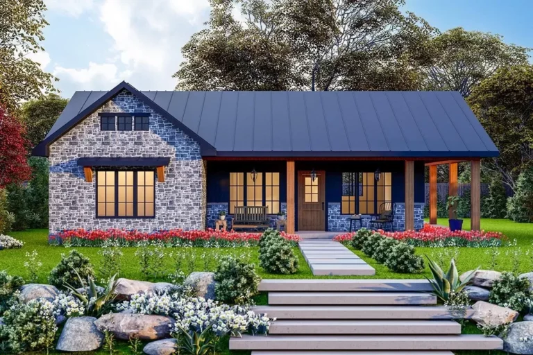 Rustic 1055 Square Foot Home Plan with Wraparound Porch (Floor Plan)