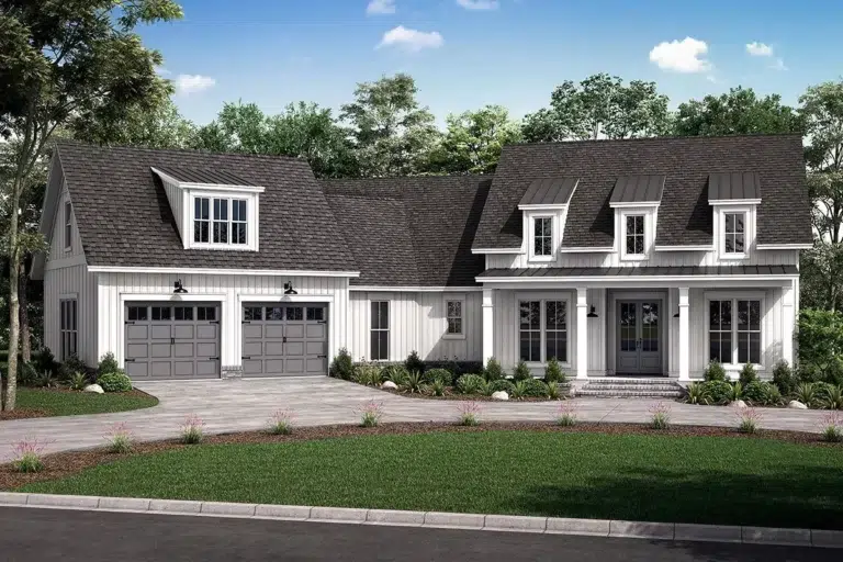 Sophisticated Modern Farmhouse Plan with Angled Garage (Floor Plan)