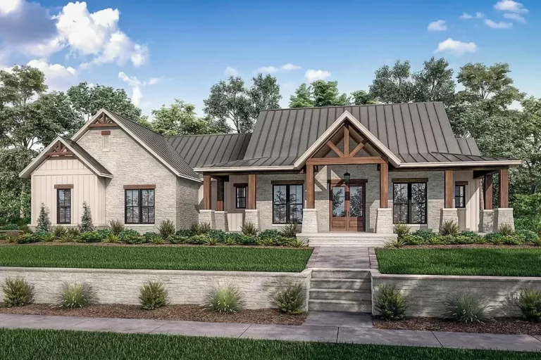 Split Bedroom Hill Country House Plan with Large Walk-in Pantry – 2454 Sq Ft (Floor Plan)