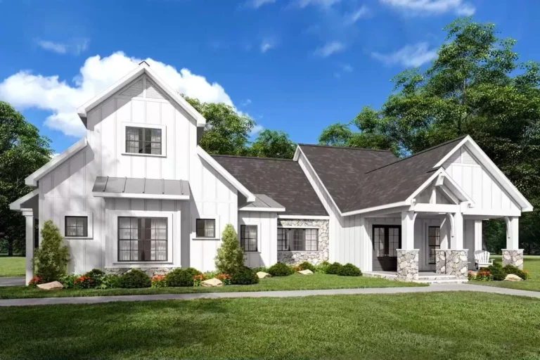Stone-accented Farmhouse Plan with Bonus Room Over Garage – 2073 Sq Ft (Floor Plan)