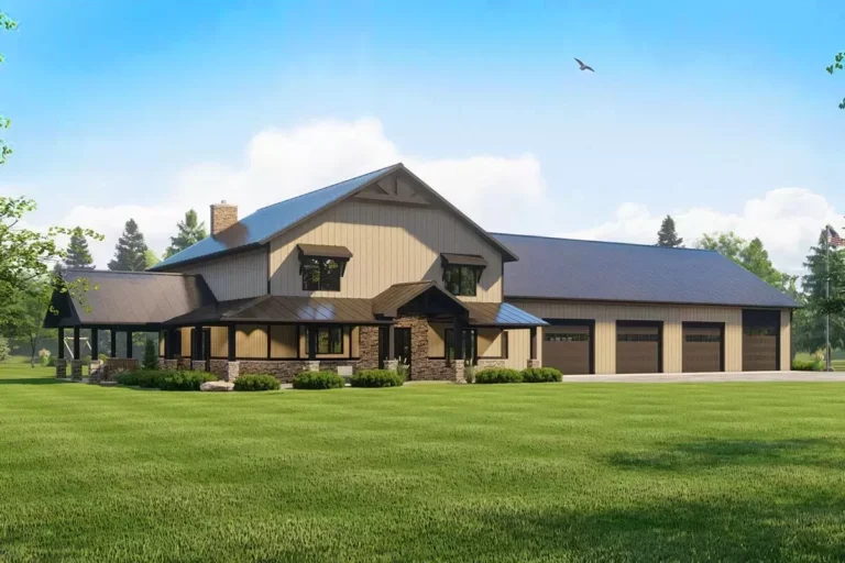 3-Bed Barndominium-Style House Plan Under 4200 Square Feet with Oversized 4-Car Garage (Floor Plan)