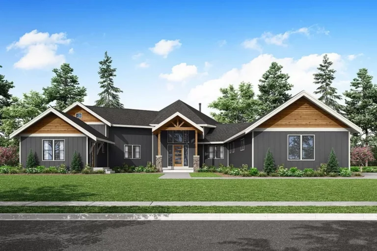 3-Bed Home Plan with Media Room and Office – 3713 Sq Ft (Floor Plan)