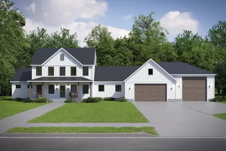 3-Bed Modern Farmhouse Plan with Home Office and Barndo-style Garage – 2796 Sq Ft (Floor Plan)