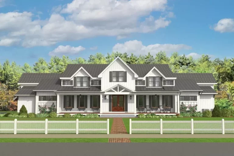 5 Bed Modern Farmhouse with 2 Story Great Room and Deep Porches Front and Back (Floor Plan)