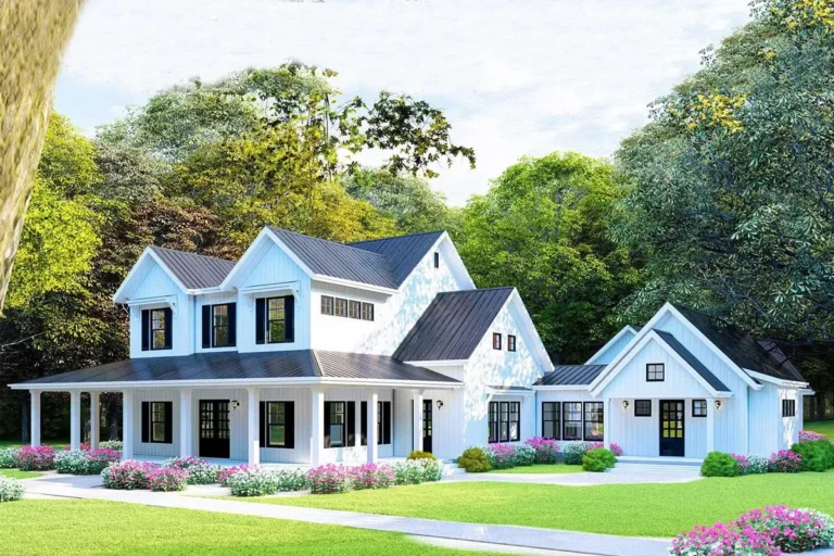 Dreamy Modern Farmhouse Plan with Loft Overlooking Great and Dining Rooms (Floor Plan)