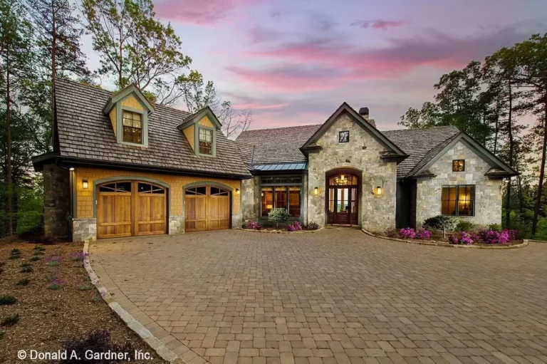 European Craftsman Plan with Angled Garage and Walkout Basement (Floor Plan)