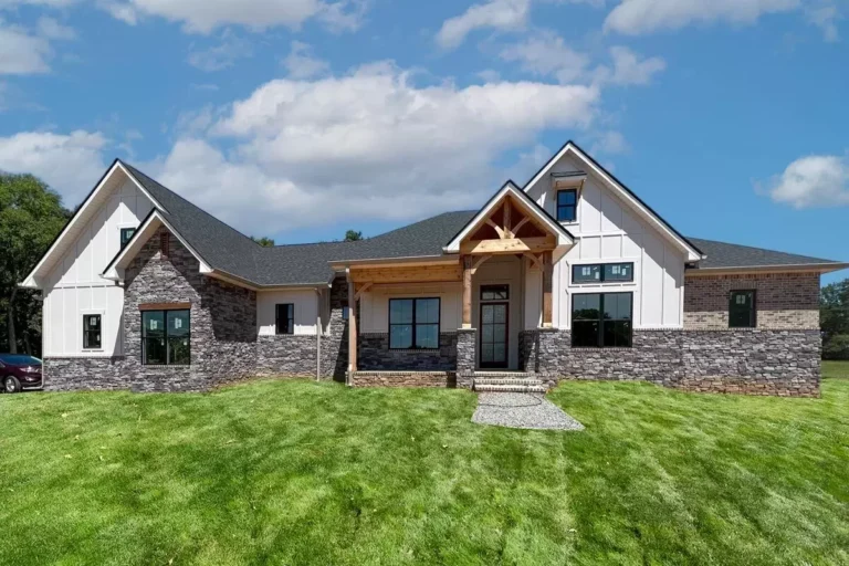 One-Level New American Craftsman Home Plan with Home Office and Media Room (Floor Plan)