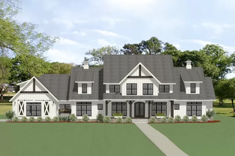 Sophisticated Farmhouse Plan with Two-Story Great Room (Floor Plan)