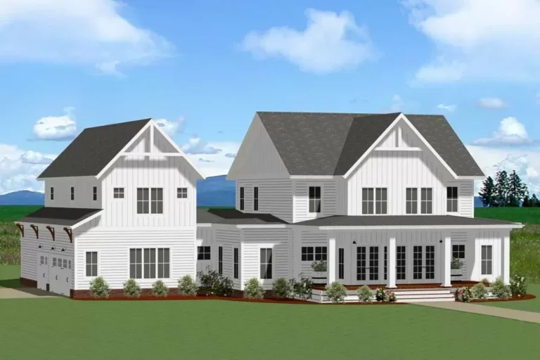 3-Bed Farmhouse Plan with Man Cave Above the 3-Car Side-Load Garage (Floor Plan)