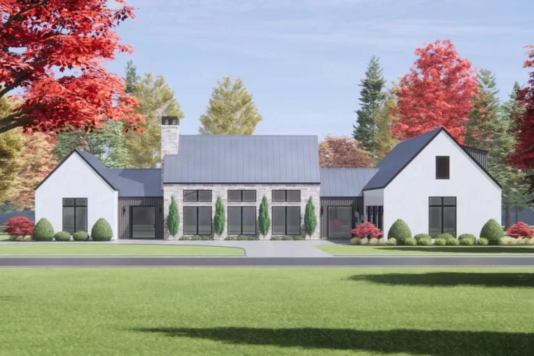 4-Bed Contemporary Farmhouse Plan with Bonus Above 3-Car Garage – 4081 Sq Ft (Floor Plan)
