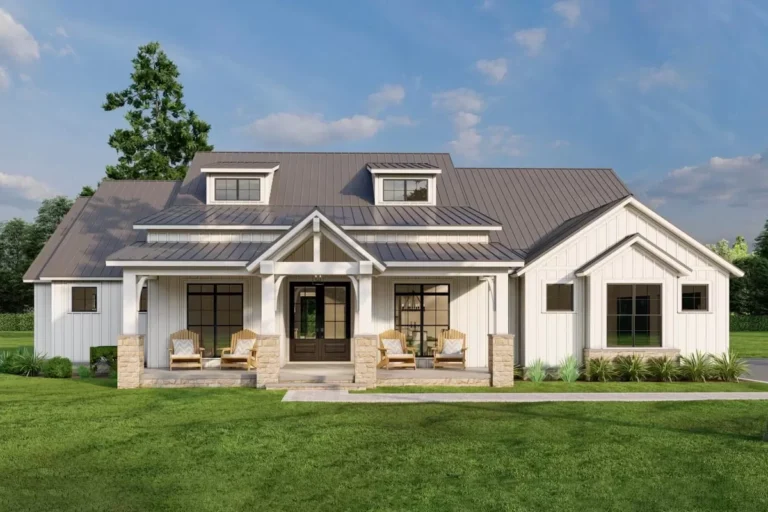 4-Bed Modern Farmhouse Plan Under 2700 Square Feet with Vaulted Outdoor Living Space (Floor Plan)