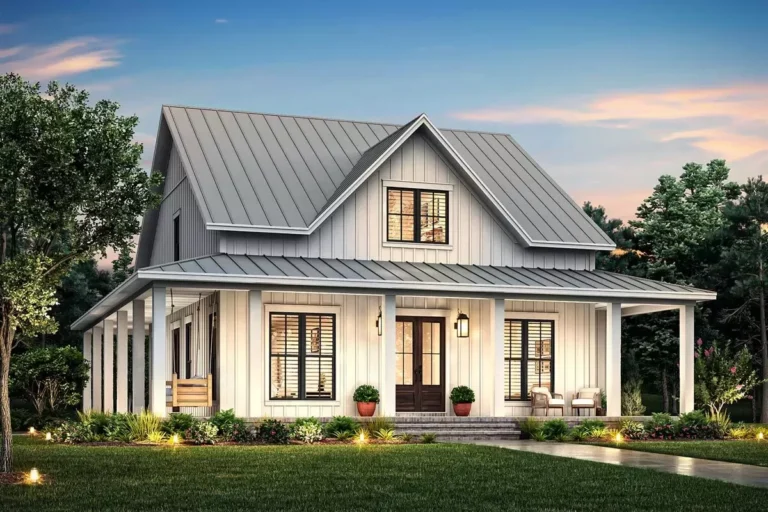 4-Bedroom Modern Farmhouse Plan with 2-Beds and Loft Upstairs (Floor Plan)