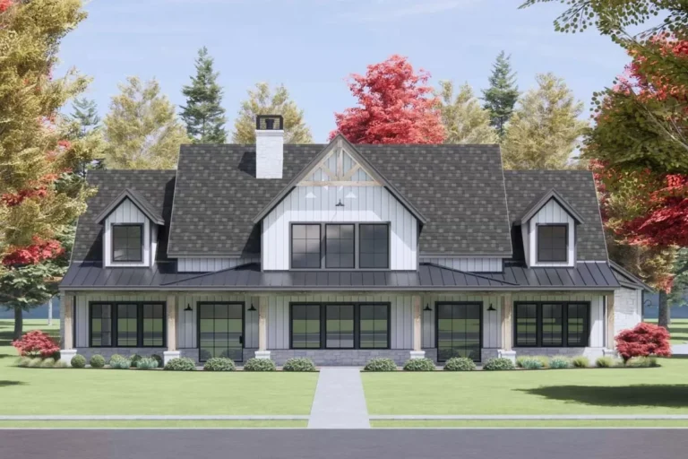 4-Bedroom Modern Farmhouse Plan with Master on Main Level and Loft Upstairs – 4,536 Sq. Ft. (Floor Plan)