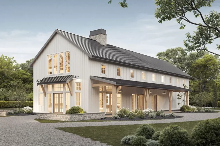 Barndominium-Style House Plan with Two Open-To-Below Spaces Under 3500 Square Feet (Floor Plan)
