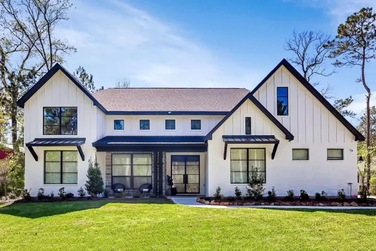 Exclusive 4-Bed New American Home Plan with Brick and Board and Batten Siding (Floor Plan)