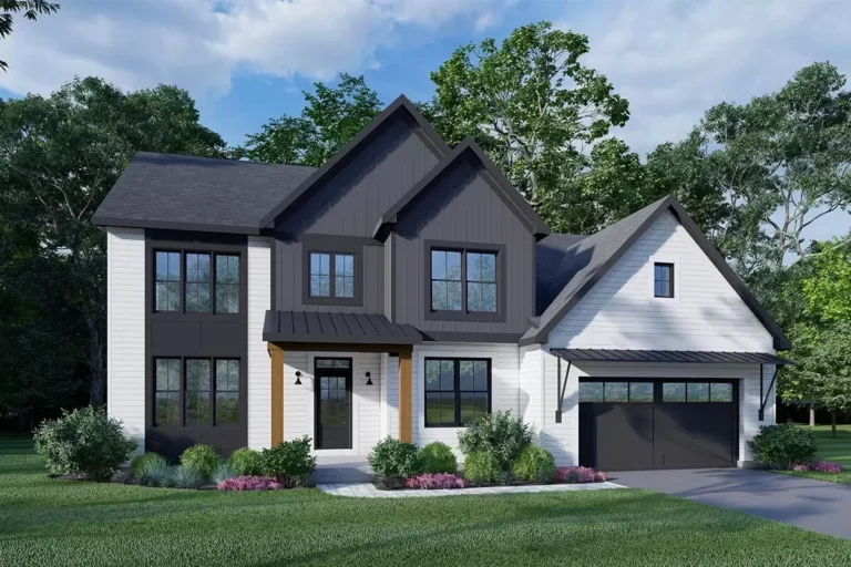 Exclusive Modern Farmhouse Plan with Study and Bonus Room (Floor Plan)