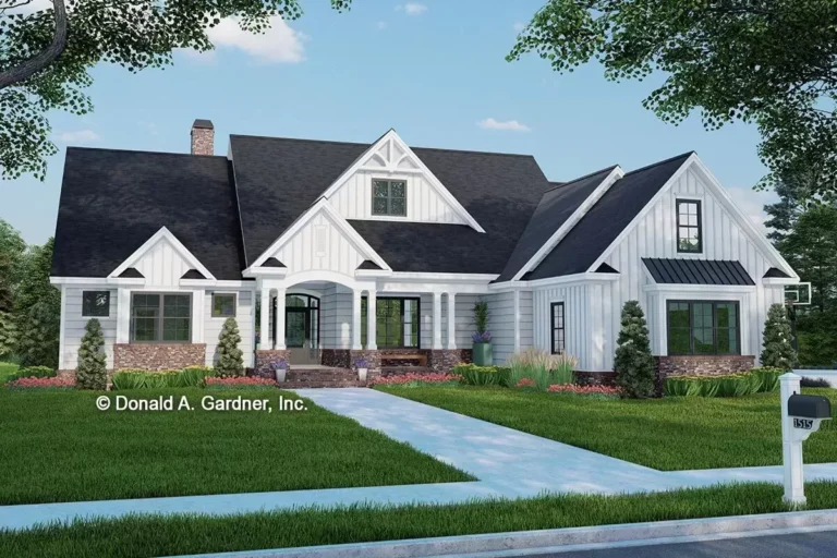 Modern Farmhouse Plan with Screened Porch and Bonus Room (Floor Plan)