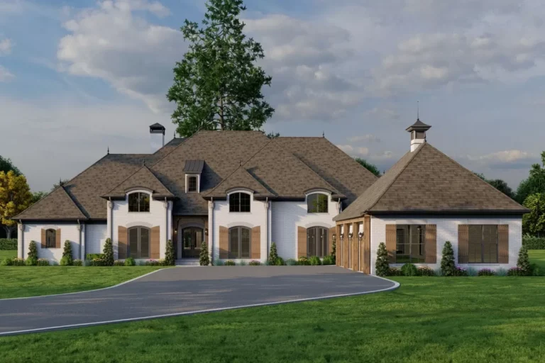 4 Bedroom French Country House Plan with Outdoor Fireplace – 4810 Sq Ft (Floor Plan)