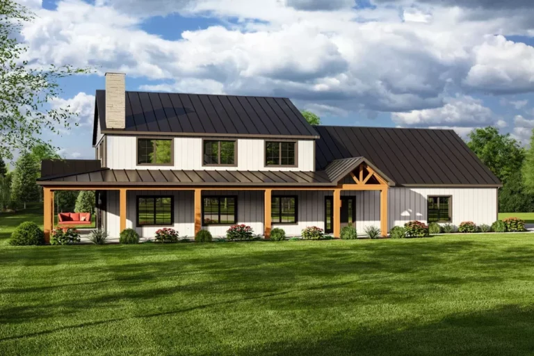 5-Bed Modern Farmhouse Plan with Two-Story Great Room a nd a Bunk Room – 2743 Sq Ft (Floor Plan)