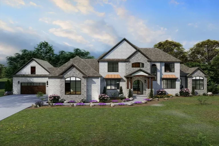 European Country Home Plan with 5-Car Garage and Home Office (Floor Plan)