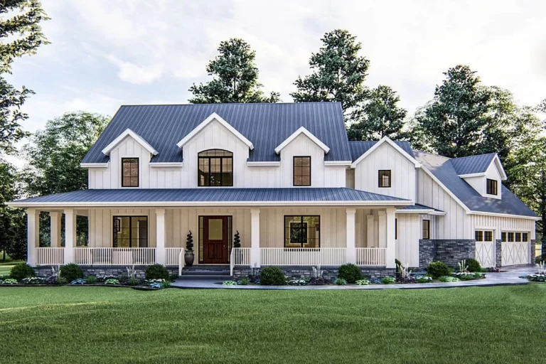 Modern Farmhouse with Angled 3-Car Garage (Floor Plan)