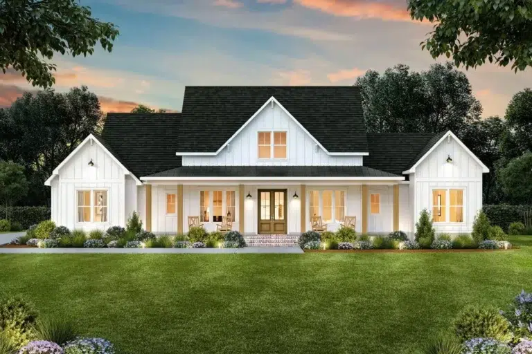 3-Bed Modern Farmhouse Plan Under 2300 Square Feet with Balanced Exterior (Floor Plan)