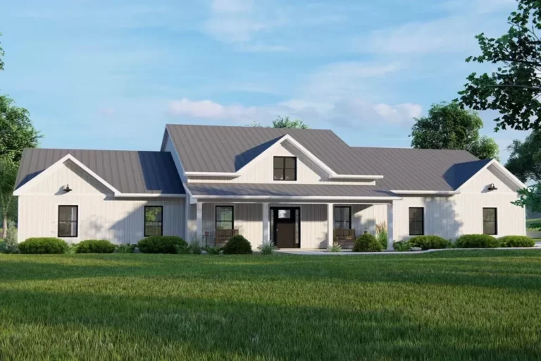 3-Bed Modern Farmhouse Plan with Open Living Space and Workshop – 2454 Sq Ft (Floor Plan)