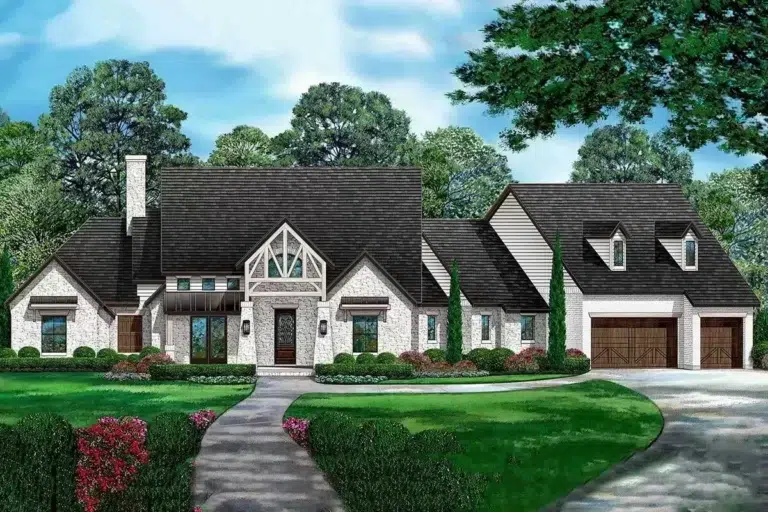 Contemporary Country Home Plan with Two Offices Plus a Study (Floor Plan)